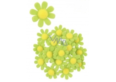 Květy z filcu s lepíkem zelené dekorace 3,5 cm v krabičce 18 kusů