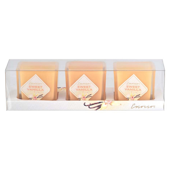 Emocio Sweet Vanilla vonná svíčka sklo 51 x 51 x 52 mm 3 kusy