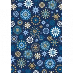 Ditipo Dárkový balicí papír 70 x 200 cm Vánoční modrý modro-zlaté vločky