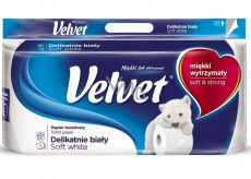 Velvet White Soft jemně bílý toaletní papír 162 útržků 3 vrstvý 8 kusů