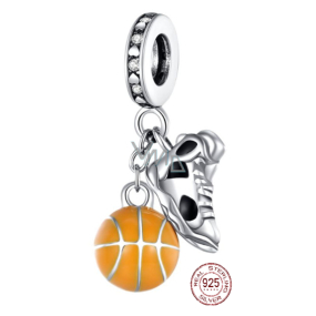 Charm Sterlingové stříbro 925 Basketbal míč a teniska, 2v1 přívěsek na náramek sport