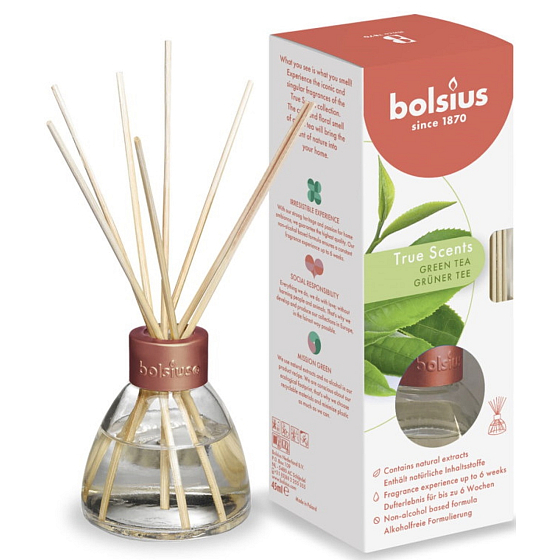 Bolsius Aromatic True Scents Green Tea - Zelený čaj difuzér s tyčinkami 45 ml