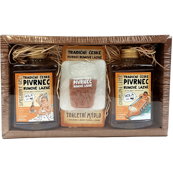 Bohemia Gifts Rumová kosmetika sprchový gel 300 ml + ručně vyráběné mýdlo ve tvaru panáka rumu 70 g + olejová lázeň 300 ml, kosmetická sada