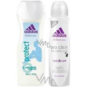 Adidas Protect sprchový gel 250 ml + Pro Clear antiperspirant deodorant sprej pro ženy 150 ml, kosmetická sada