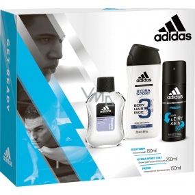 Adidas Soothing balzám po holení 100 ml + Cool Dry Fresh antiperspirant deodorant sprej pro muže 150 ml + Hydra Sport 3v1 sprchový gel na tělo 250 ml, kosmetická sada