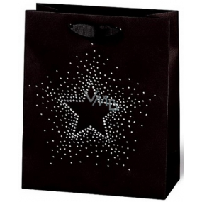 BSB Luxusní dárková papírová taška 23 x 19 x 9 cm Vánoční černá s hvězdičkou s kamínky VDT 436-A5