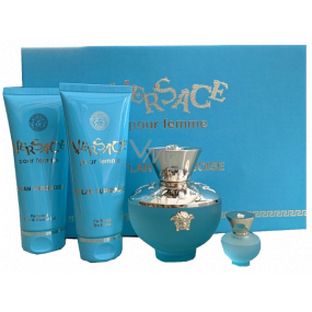 Versace Dylan Turquoise toaletní voda pro ženy 100 ml + sprchový gel 100 ml + tělový gel 100 ml + toaletní voda 5 ml, dárková sada pro ženy