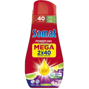 Somat All in 1 Lemon & Lime gel do myčky pro účinné čištění a zářivý lesk 80 dávek 2 x 720 ml, duopack