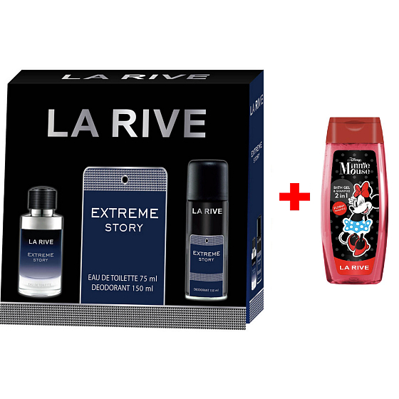 LA RIVE EXTREME STORY toaletní voda 75 ml + deodorant sprej 150 ml, dárková sada pro muže + Sprchový gel La Rive 2v1 Minie 250 ml NAVÍC