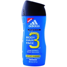 Adidas Sport Energy 3v1 sprchový gel na tělo, vlasy a tvář pro muže 250 ml