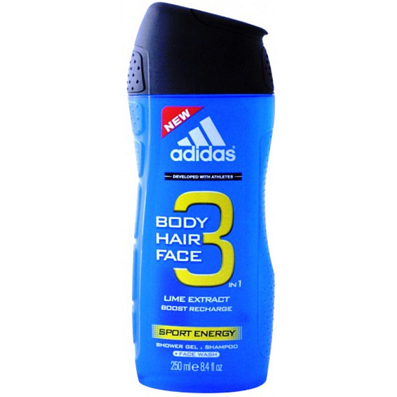 Adidas Sport Energy 3v1 sprchový gel na tělo, vlasy a tvář pro muže 250 ml