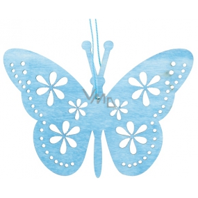 Motýl na zavěšení,dřevěný modrý 12 cm