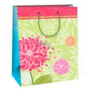 Ditipo Dárková papírová taška 26 x 32,5 x 13,8 cm světle zelená červený, růžový květ