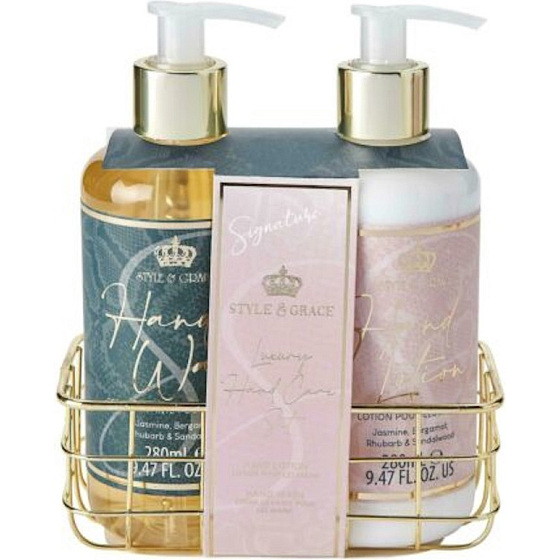Sunkissed Handcare Signature tekuté mýdlo na ruce 280 ml + mléko na ruce 280 ml + kovový košíček, kosmetická sada pro ženy