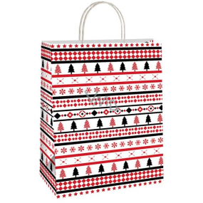 Ditipo Dárková papírová taška 22 x 10 x 29 cm Vánoční červené a černé stromky