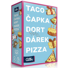 Albi Taco, čapka, dort, dárek, pizza postřehová karetní hra doporučený věk 8+