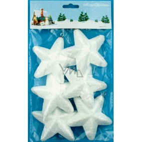 Hvězdy bílé s glitry na zavěšení 8 cm 6 kusů
