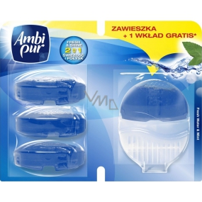 Ambi Pur Fresh Water & Mint Wc toaletní blok a 3 náhradní náplně 4 x 55 ml