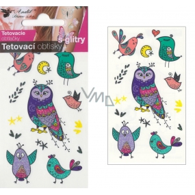Tetovací obtisky barevné dětské s glitry Ptáčci 10,5 x 6 cm