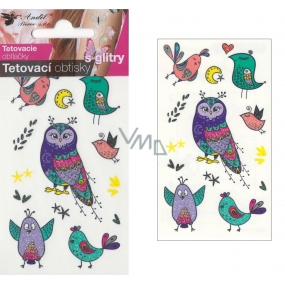 Tetovací obtisky barevné s glitry Ptáčci 10,5 x 6 cm