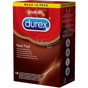 Durex Real Feel kondom pro přirozený pocit kůže na kůži nominální šířka: 56 mm nelatexové i pro alergiky 16 kusů