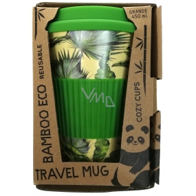 Cozy Time Bamboo Eco Tropical Leaves bambusový ekologický termohrnek + silikonové víčko světle zelený 450 ml