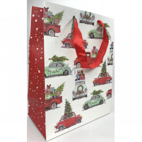 Epee Dárková papírová taška 18 x 22,5 x 9,7 cm Vánoční Auta se stromečky 001 LUX střední
