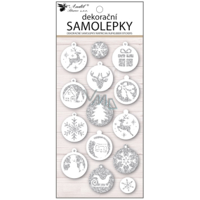 Vánoční samolepky plastické Baňky s glitry 10 x 21 cm