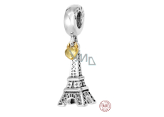 Charm Sterlingové stříbro 925 Eiffelova věž + srdce láska k Paříži, 2v1 přívěsek na náramek cestování