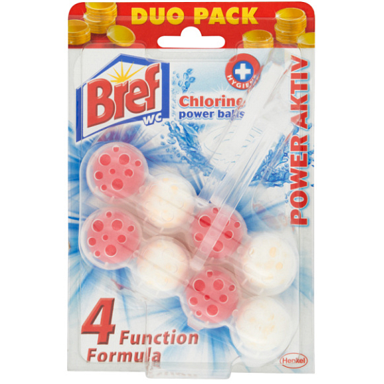 Bref Power Aktiv 4 Formula Chlorine WC blok pro hygienickou čistotu a svěžest Vaší toalety, zbarvuje vodu 2x50 g, duopack