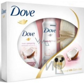Dove Kokosové mléko a květy jasmínu make-up deodorant sprej 150 ml + sprchový gel 250ml + sada štětců na make-up, kosmetická sada