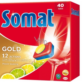 Somat Gold 12 Action Lemon & Lime Tablety do myčky, pomáhají odstranit i odolné nečistoty bez předmytí 40 kusů