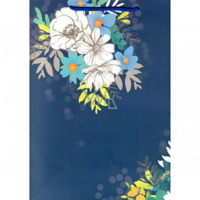 Ditipo Dárková papírová taška 26,4 x 32,5 x 13,5 cm modrá bílo modré květy