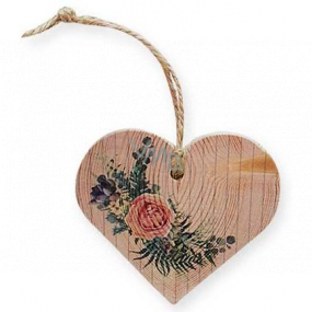 Bohemia Gifts Dřevěné dekorační srdce s potiskem Růže 7,5 cm