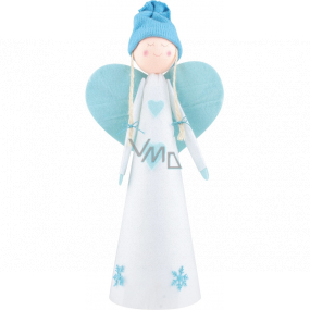 Anděl flísový s modrými křídly ve tvaru srdce modrobílý 40 cm na postavení