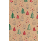 Ditipo Dárkový balicí papír vánoční 70 x 200 cm Kraft světle hnědý, stromky
