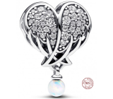 Charm Sterlingové stříbro 925 Třpytivá andělská křídla jako srdce, přívěsek na náramek symbol
