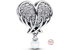 Charm Sterlingové stříbro 925 Třpytivá andělská křídla jako srdce, přívěsek na náramek symbol