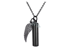 Pamětní, pietní urnový přívěsek, Andělské křídla černý voděodolný, nerezová ocel 9 x 37 mm