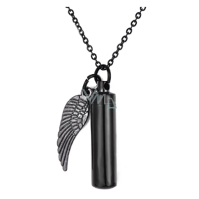 Pamětní, pietní urnový přívěsek, Andělské křídla černý voděodolný, nerezová ocel 9 x 37 mm
