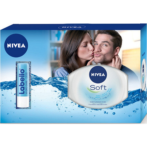Nivea Labello Hydro Care hydratační balzám na rty 4,8 g + Soft svěží hydratační krém 250 ml, pro ženy kosmetická sada