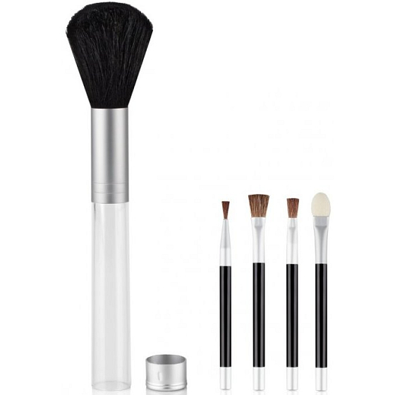 Diva & Nice Kosmetický štětec plněný 16 cm + v rukojeti, kde jsou umístěny 3 štětečky a aplikátor.