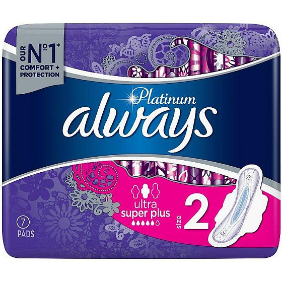 Always Platinum Ultra Super Plus velikost 2 hygienické vložky s křidélky 7 kusů