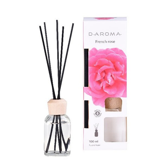 D-Aroma- French Rose - Růže aroma difuzér s tyčinkami pro postupné uvolňování vůně 100 ml