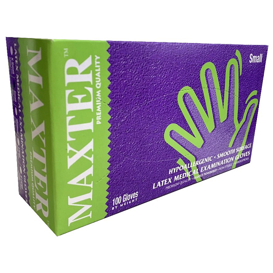Maxter Rukavice hygienické jednorázové latexové hypoalergenní pudrované, velikost S, box 100 kusů