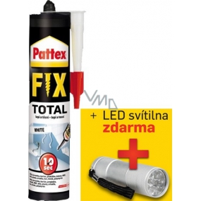Pattex Total Fix PL70 Bílé vodovzdorné lepidlo k lepení, tmelení a fixování na bázi polymeru 392 g + LED svítilna