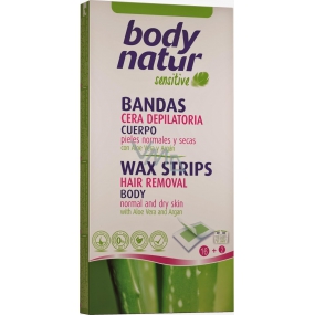 Body Natur Sensitive Aloe Vera a Arganový olej epilační voskové pásky pro celé tělo 16 kusů + poepilační ubrousky 2 kusy