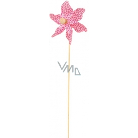 Větrník s kytičkami růžový 9 cm + špejle 1 kus