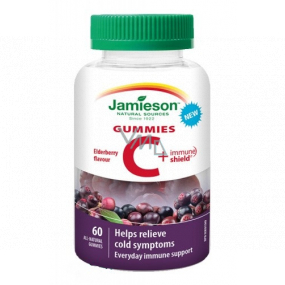 Jamieson Vitamin C + Immune Shield Gummies Černý bez želatinové pastilky posilující imunitu, doplněk stravy 60 tablet