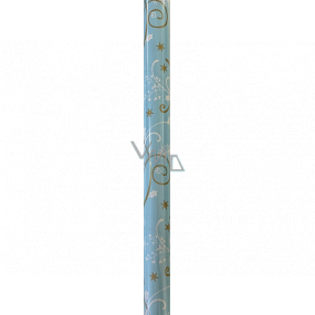 Ditipo Silent Winter Dárkový balicí papír 70 x 200 cm Světle modrý s bílými větvičkami a zlatými ornamenty